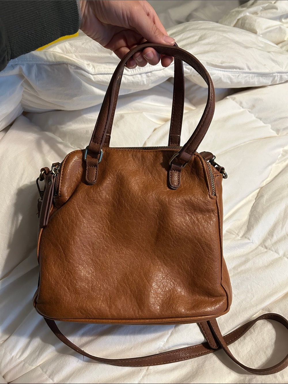 Leather Satchel Handbag in Chestnut Brown